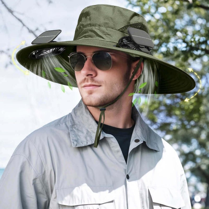 inkArts Solar Powered Fan Hat for Men Women Wide Brim Hat with 2 Fans UPF 50+ Outdoor Fishing Beach Sun Hat - Image 2
